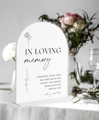White Acrylic In Loving Memory Wedding Sign Table Centerpiece Decor
