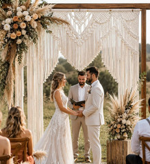 Macrame Wedding Backdrop Curtain, Boho Wall Hanging for Ceremony Arch