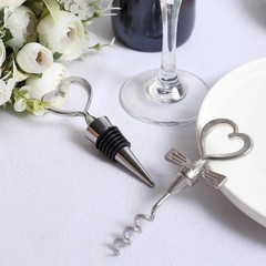 Silver Heart Wine Bottle Stopper Opener Gift Set Wedding Favor Party Events Home