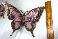 6 Pink & Gold BUTTERFLYS 7″ Clip-on Trees or Decorations Glitter & Sequins NEW