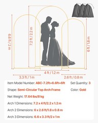 VEVOR Arch Backdrop Stand Metal Arch Backdrop Stand 7.2/6.6/6 ft 3 PCS Wedding