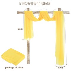 Wedding Arch Drape Fabric, 9.8ft x 4.9ft Yellow Chiffon Fabric Panels Pack of 2