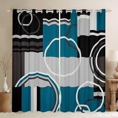 Erosebridal Modern Turquoise Decor Window Curtains Gray Black Blue Stripes Ge…