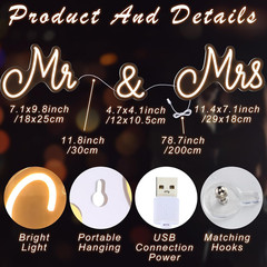 Mr and Mrs Neon Sign for Wedding 25 X 7 Inches Neon Light LED Backdrop Wall Deco