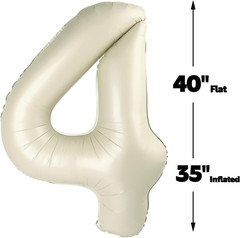 40 Inch Cream White Large Number 4 Birthday Balloon, Giant Number Four 14 24 34