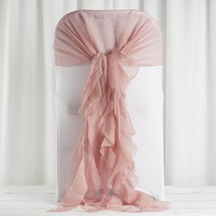 Dusty Rose Premium CHAIR COVER with Curly Chiffon Ruffled SASHES Decorations