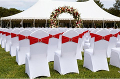 Red Chair Sashes 50 Pack, Spandex Red Chair Bands Bows for Wedding Party Birthda