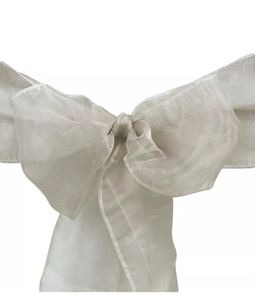 10 Organza Wedding Silver Chair Cover Bow Sashes – Ribbon Tie Back Sash New /A30