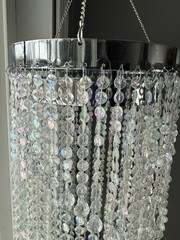 SPIRAL ACRYLIC CRYSTAL CHANDELIER 46” Beaded Preowned Wedding Decor Girl Room