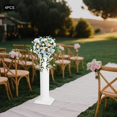 Roman Column 4 Piece Set White, Wedding Decorative Pillars Adjustable Height