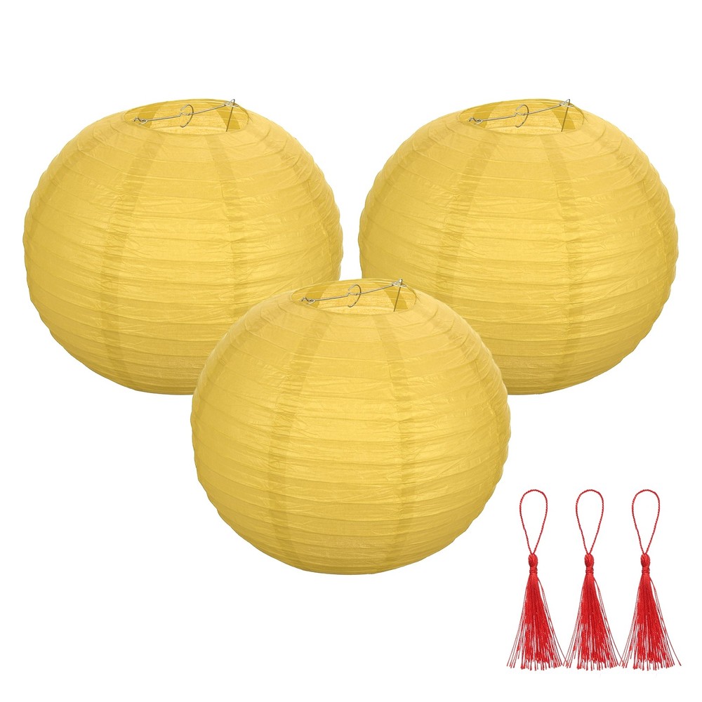3 Pcs Yellow Round Paper Lanterns 14 Inch Paper Lantern Party Decorations