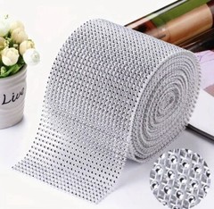 4.75″x10 YARDS SILVER DIAMOND MESH WRAP ROLL SPARKLE RHINESTONE CRYSTAL RIBBON