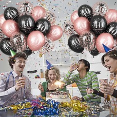 Black Rose Gold Happy 40th Birthday Balloons, 15 Pieces 40th Birthday Decorat…