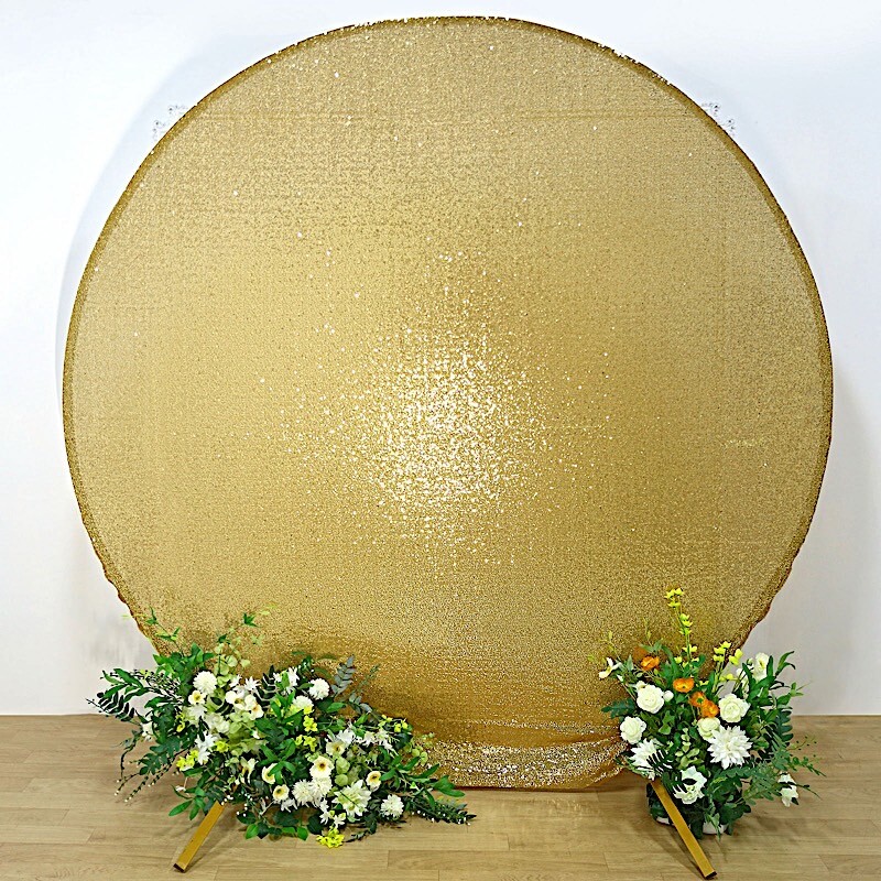 7.5 ft GOLD Metallic Sequin Round Backdrop STAND COVER Party Events Decorations