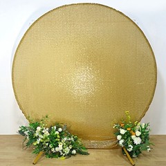7.5 ft GOLD Metallic Sequin Round Backdrop STAND COVER Party Events Decorations