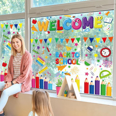 9 Sheet Back to School Window Clings Colorful Pencil Crayon Ruler Window Decals