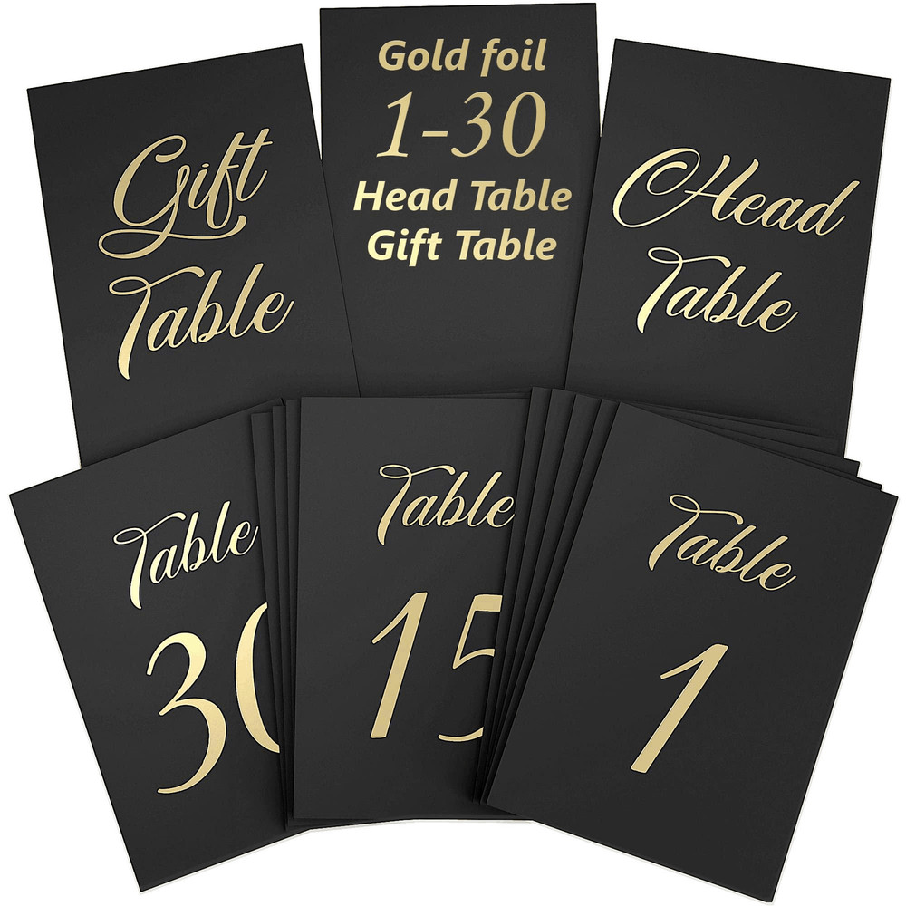 Black Table Numbers 1 30 for Wedding Reception with Gold Foil Table Number