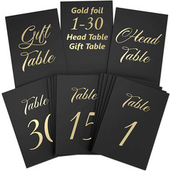 Black Table Numbers 1 30 for Wedding Reception with Gold Foil Table Number