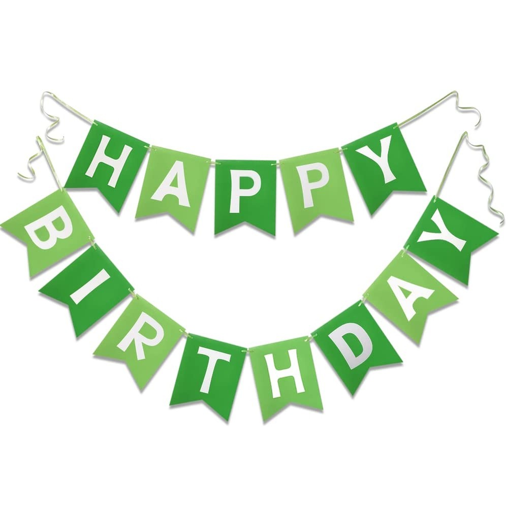 Green Happy Birthday Banner Greenery Theme Party Bunting Supplies Signs for B…