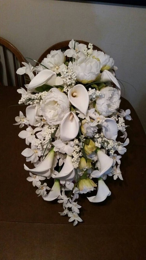 Bridal Bouquet, Calla Lilies, White Roses, Greenery, Wedding Flowers