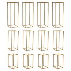 12-Piece Gold Metal Flower Stands – Rectangular Wedding Centerpiece (80/60/40cm)