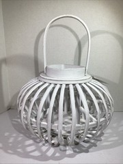 NEW Studio His & Hers White 11” X 11” Decorative Wicker Lanterns HGT1-167