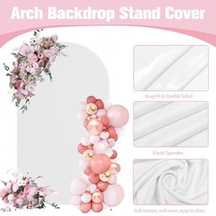 6FT Gold Metal Arch Backdrop Stand and Spandex Arch Cover Set | Easy 6 FT White