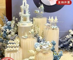 3-Piece Round Cylinder Pedestal Display Stand Set White Wedding Party Dessert Ta
