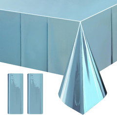 2Pcs Light Blue Foil Metallic Tablecloth Shiny Party Table Cloth 54″ X 72″ Dispo