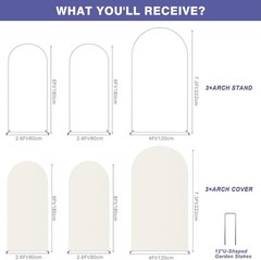 Metal Arch Backdrop Stand and Cover Set 7.2FT/6FT/6FT Wedding Arch Frame Party