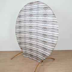 7.5 ft Rustic White Fitted Spandex Round Backdrop STAND COVER Wood Design Party