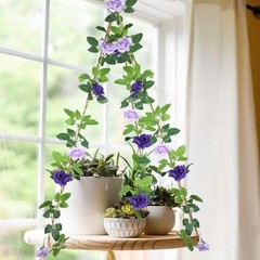 2 Pcs Artificial Rose Garland Flowers Vines Hanging Silk Rose Vine Purple