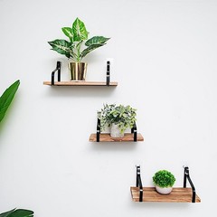 3 Natural Rectangular Metal Wood Floating Shelves Home Decorations Supplies