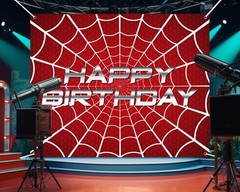 Happy Birthday Spider Web Backdrop Party Decoration Supplies Theme Banner Bac…