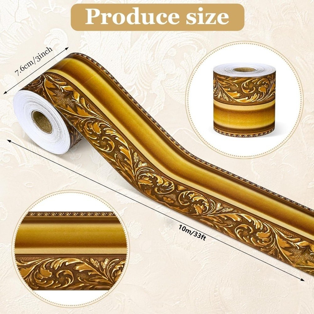 Retro Gold Border Bulletin Board 3D Frame Sticker Roll for Wall Decoration
