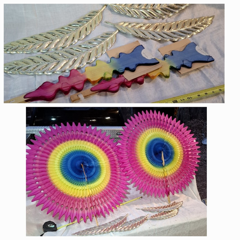Lot Of 2 80s Denmark PINWHEEL FAN PAPER LARGE 3′ PARTY DECOR Mardi Gras 36″