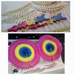 Lot Of 2 80s Denmark PINWHEEL FAN PAPER LARGE 3′ PARTY DECOR Mardi Gras 36″