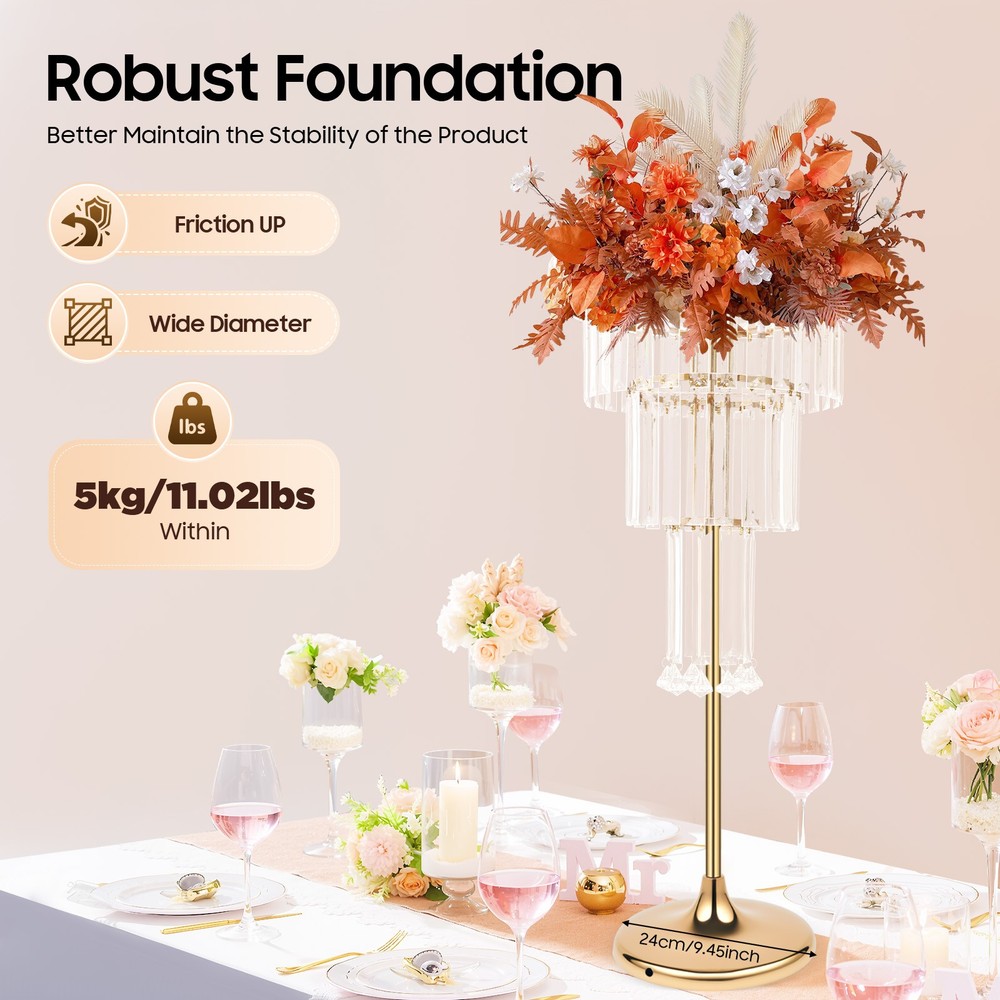 Gold Flower Stand, Wedding Flower Stand, 4 Tier Floor Standing, Countertop Mount