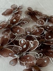 Brown Organza Butterflies 25 Pieces Wire Rhinestones Glitter DIY Wedding Fairy