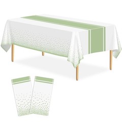 2 Pack White and Sage Green Tablecloth Party Decorations Plastic White Tablec…
