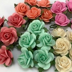 1″ /2.5 cm Open Roses Mulberry Paper flower Wedding Scrapbook Craft R6