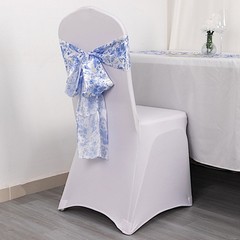 5 White Blue Floral Print Satin Chair Sashes Party Events Reception Decorations