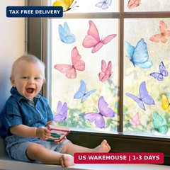 6 Sheets Spring Window Clings, Watercolor Butterfly Spring Decals, Remova