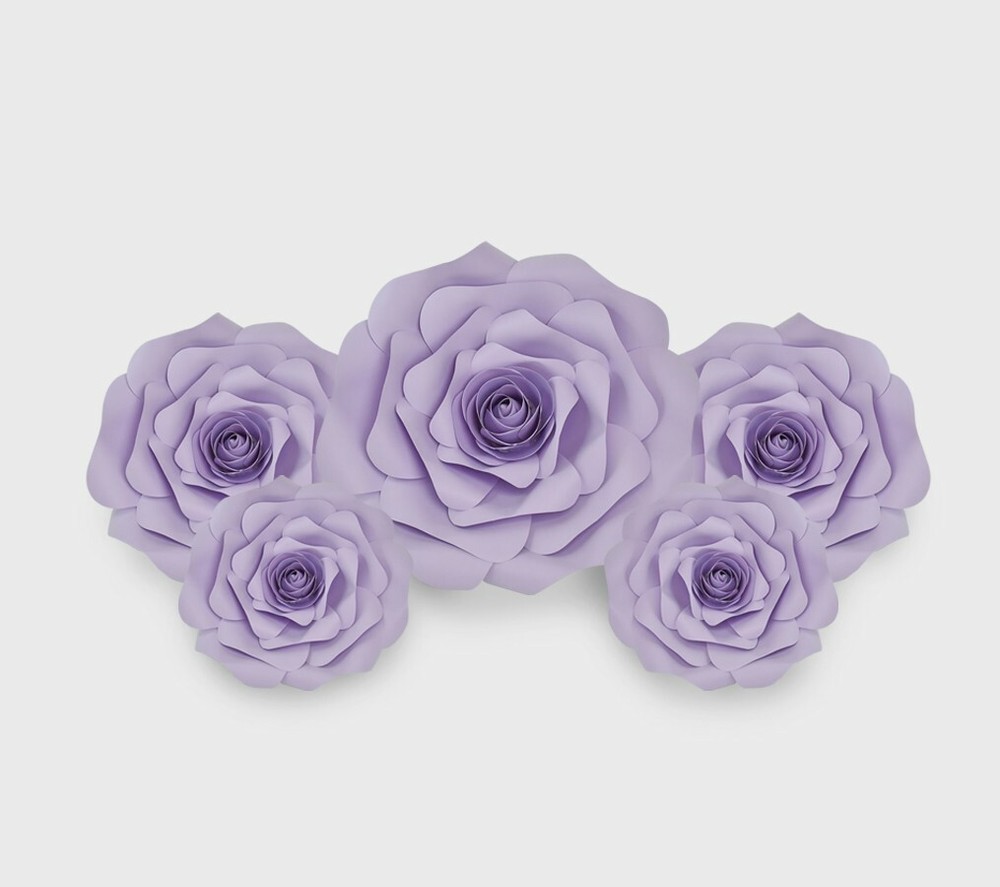 Decor In The Box 5 Piece Handmade Paper Flower Set Fully Assembled -Light Purple