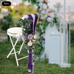 Wedding Chair Back Flowers Artificial Prevent Fading Purple Chair Decorations
