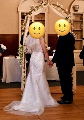 Freestanding golden Arch, 7’x4’ with drapery & flowers, for party shower wedding