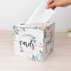 8″ x 8″ White Gold Greenery Theme Money Card Box Geometric Foil Print Events