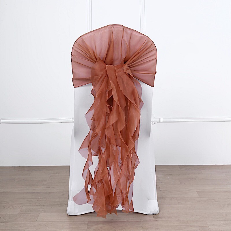 Terracotta Premium CHAIR COVER Curly Chiffon Ruffled SASHES Wedding Decorations