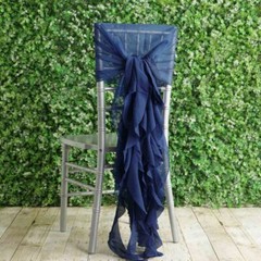 Navy Blue Premium Curly Chiffon CHAIRS Covers Cap SASHES Bows Ties Wedding