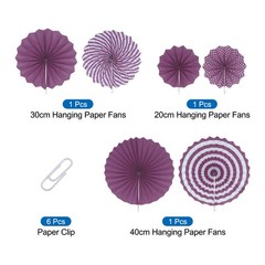 6Pcs Hanging Paper Fans Party Set Decoration for Home Birthday Wedding Purple